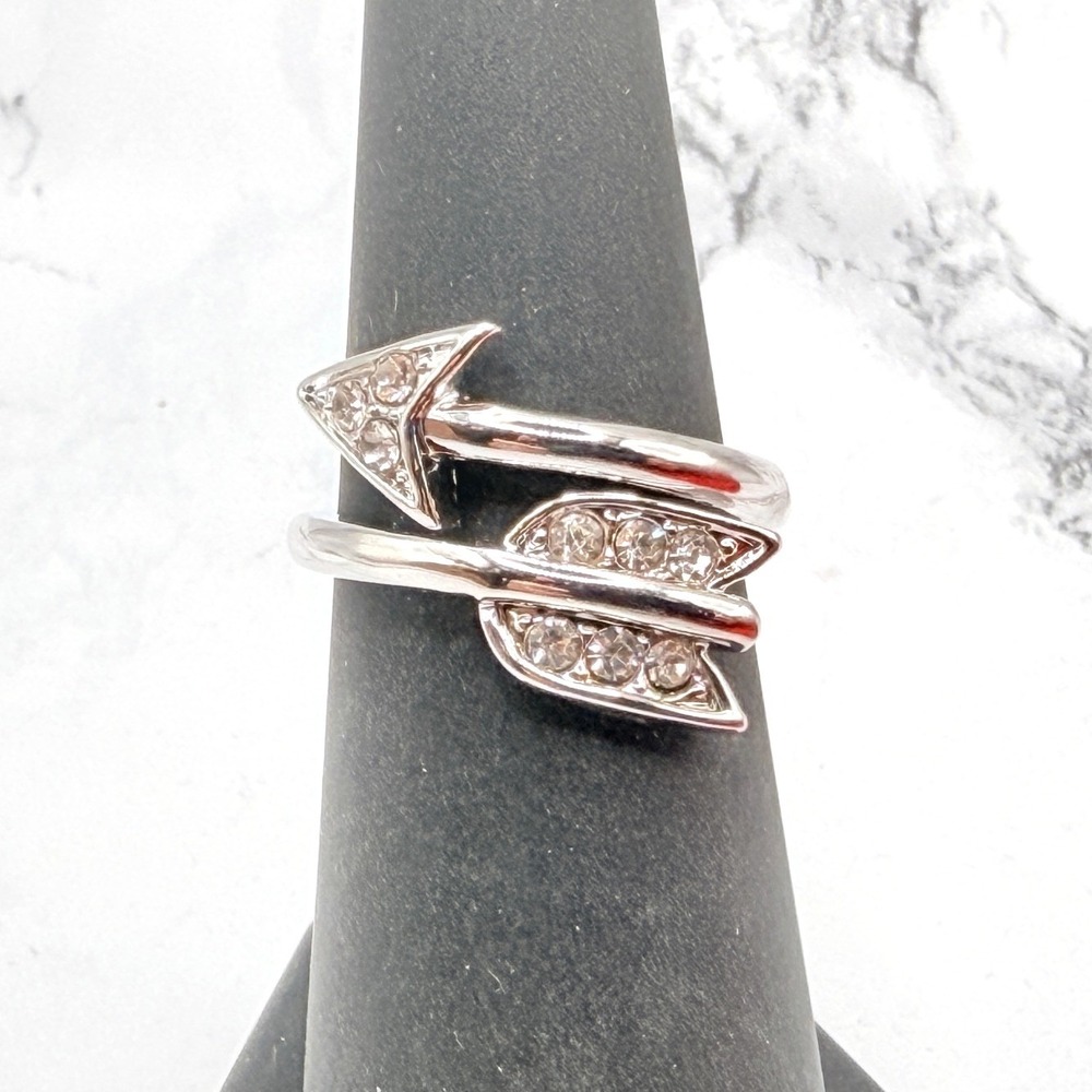 EVBEA Open Arrow Cupid Love Ring Size 6 White Gold Plated CZ Signed